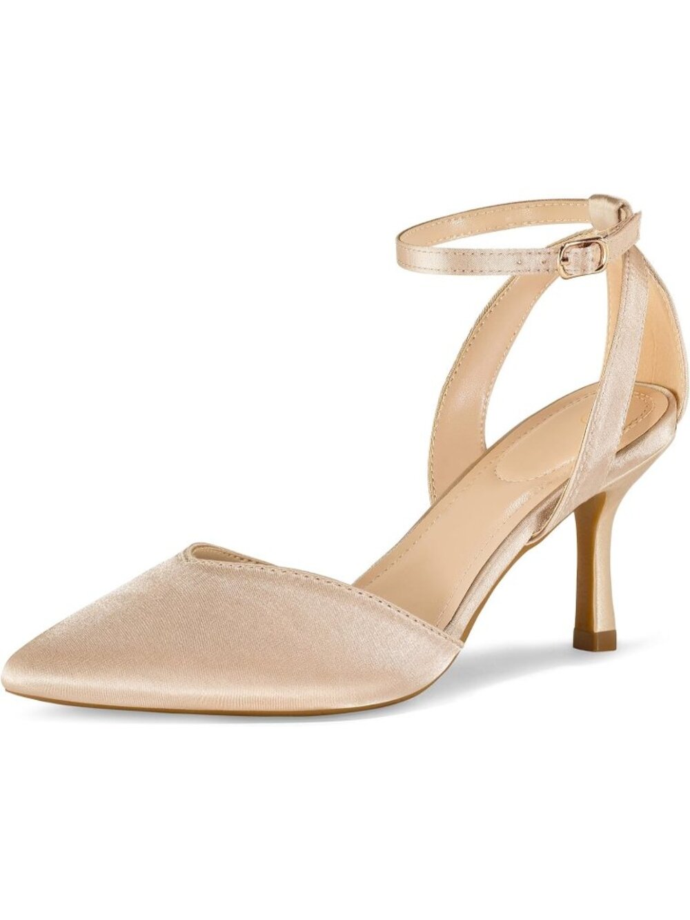 Women's Champagne Satin Closed Toe Kitten Heels Comfortable Dress Pumps Shoes